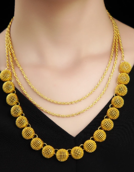 18K gold-plated Alloy three-strand beaded necklace