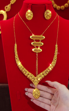 18K Gold-Plated Alloy Bridal Eternity Series 2-Piece Jewelry Set (Necklace + Earrings)
