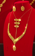18K Gold-Plated Alloy Bridal Eternity Series 2-Piece Jewelry Set (Necklace + Earrings)