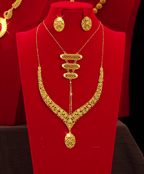 18K Gold-Plated Alloy Bridal Eternity Series 2-Piece Jewelry Set (Necklace + Earrings)