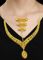 18K Gold-Plated Alloy Bridal Eternity Series 2-Piece Jewelry Set (Necklace + Earrings)