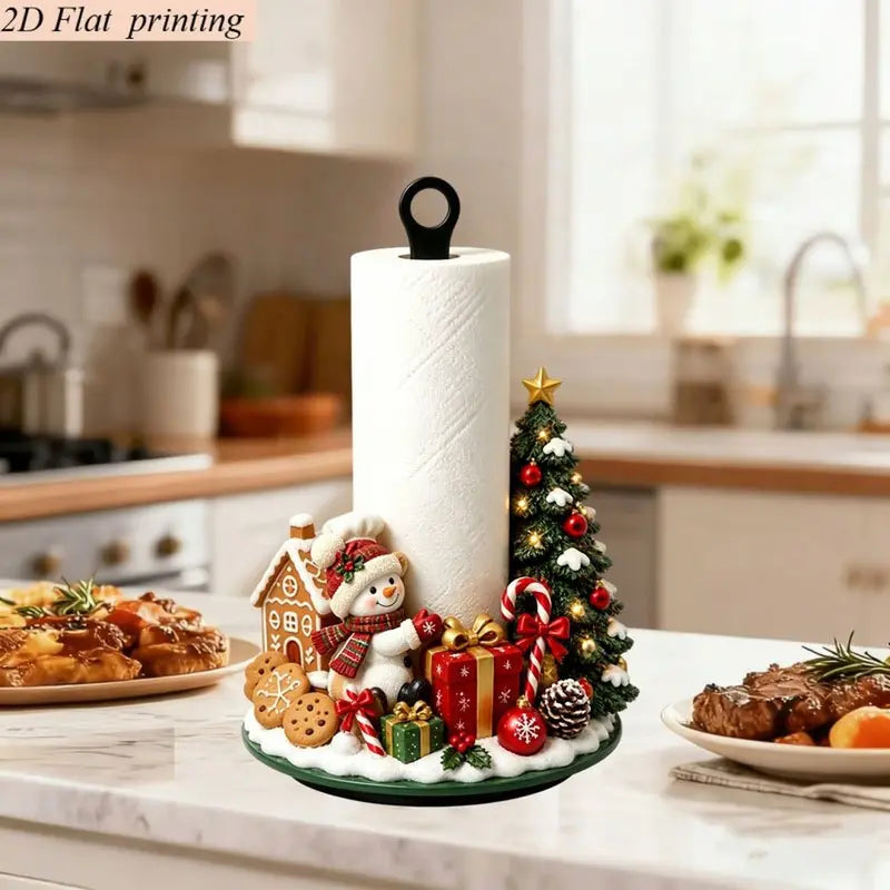 🔥HEISSE ANGEBOTE🔥Weihnachtlicher Küchenrollenhalter aus Acryl – 2D-Design mit Schneemann und Lebkuchenhaus