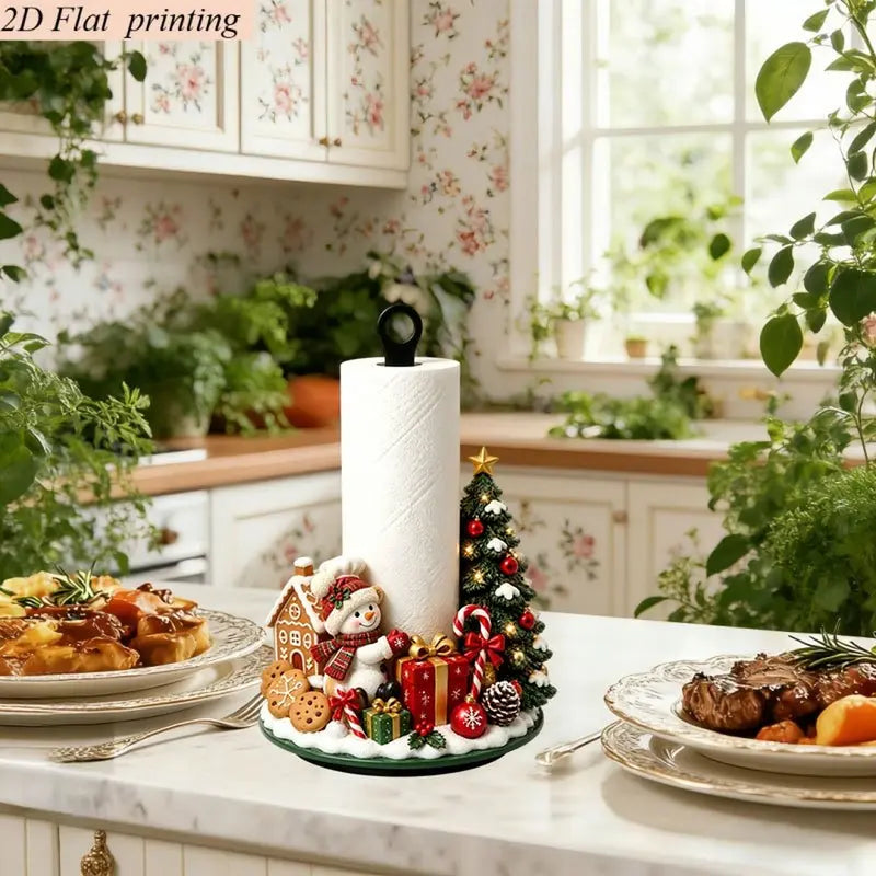 🔥HEISSE ANGEBOTE🔥Weihnachtlicher Küchenrollenhalter aus Acryl – 2D-Design mit Schneemann und Lebkuchenhaus